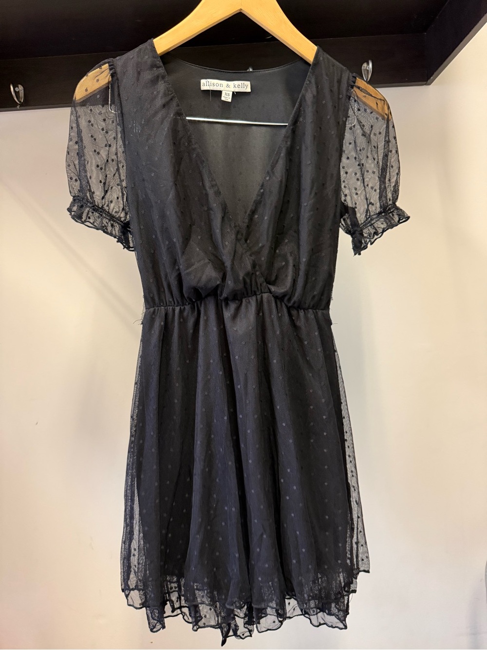As U Wish Black Lace Dot Blouse Dress